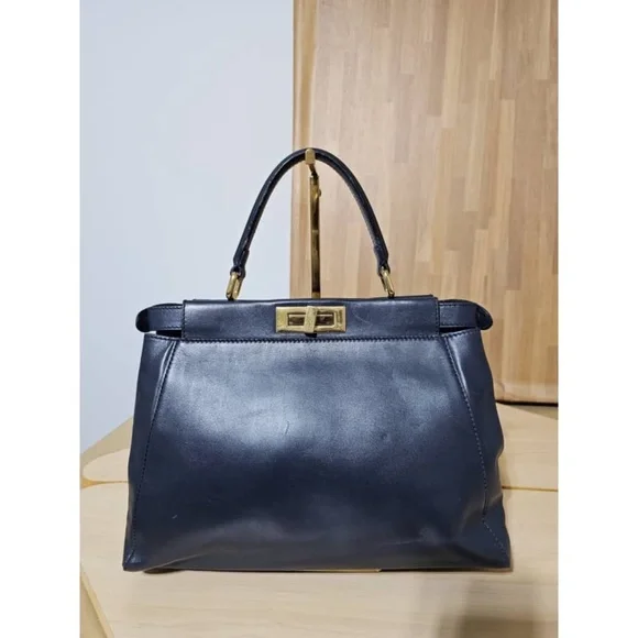 Authentic Fendi Peekaboo Normal Bag Deep Navy Blue - Picture 1 of 14